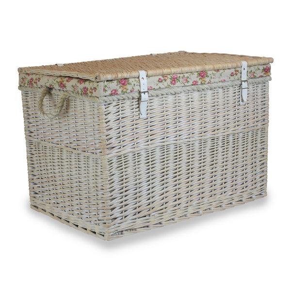 Red Hamper Large Whitewash Finish Storage Wicker Basket
