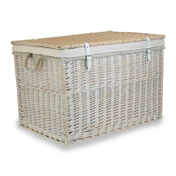 red hamper Large Whitewash Finish Storage Wicker Basket