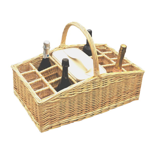 red hamper Large Wicker Drinks Basket Carrier with Cooler