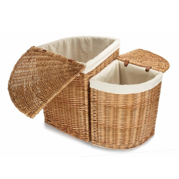 Red Hamper Light Steamed Corner White Cotton Lined Wicker Laundry Basket