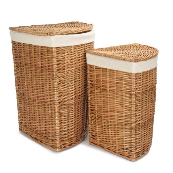 red hamper Light Steamed Corner White Cotton Lined Wicker Laundry Basket