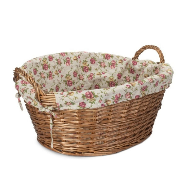 red hamper Light Steamed Lined Wicker Laundry Wash Basket