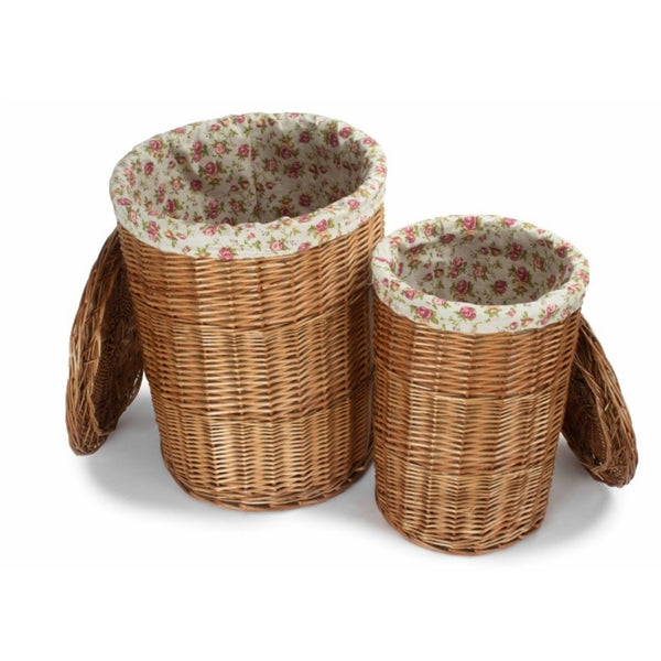 Red Hamper Light Steamed Round Garden Rose Lined Wicker Laundry Basket