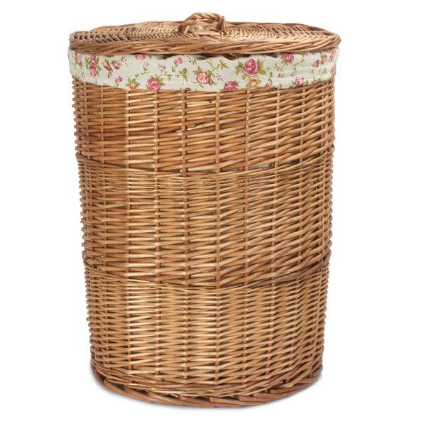 Red Hamper Light Steamed Round Garden Rose Lined Wicker Laundry Basket