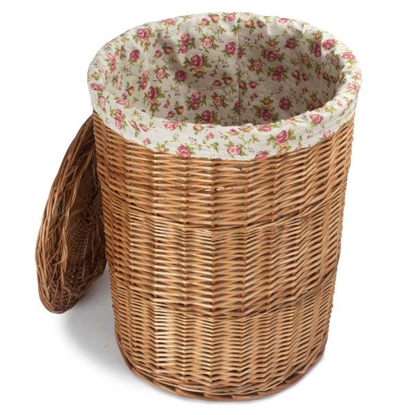 Red Hamper Light Steamed Round Garden Rose Lined Wicker Laundry Basket