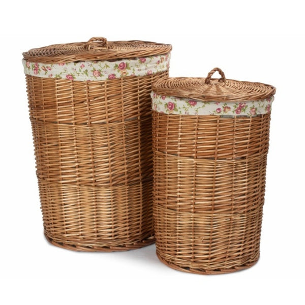 red hamper Light Steamed Round Garden Rose Lined Wicker Laundry Basket