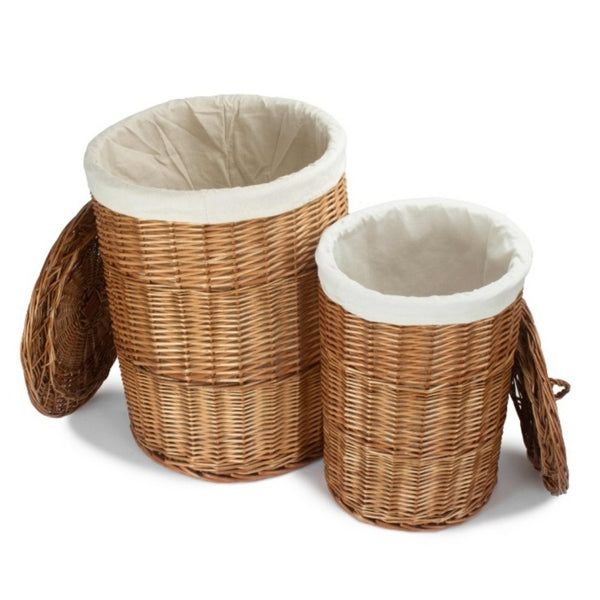 Red Hamper Light Steamed Round White Cotton Lined Wicker Laundry Basket