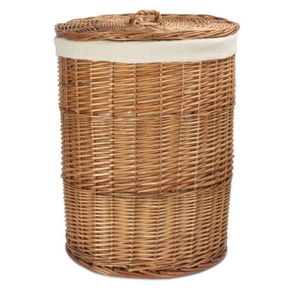 Red Hamper Light Steamed Round White Cotton Lined Wicker Laundry Basket