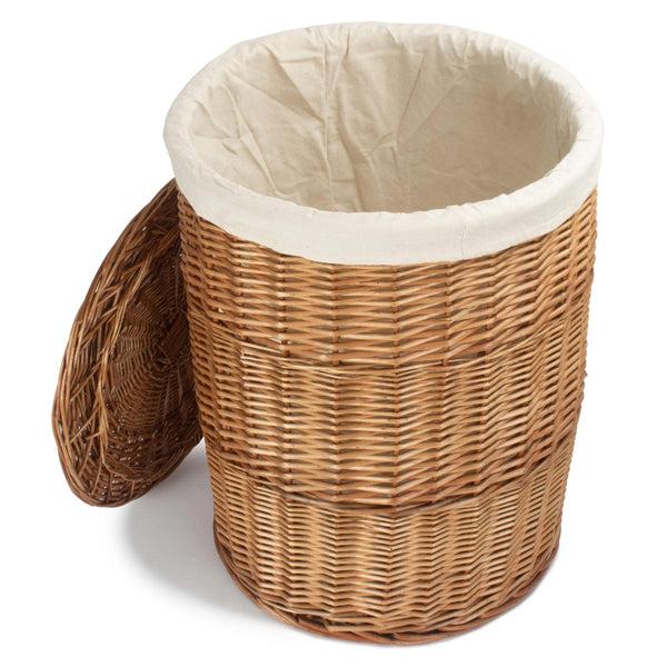Red Hamper Light Steamed Round White Cotton Lined Wicker Laundry Basket