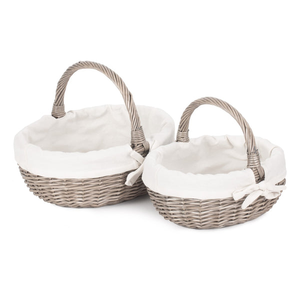 Red Hamper Lined Antique Wash Wicker Bathroom Shopping Basket