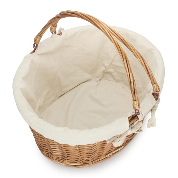 Red Hamper Lined Double Steamed Wicker Shopping Basket With Swing Handles