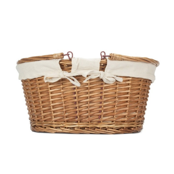 Red Hamper Lined Double Steamed Wicker Shopping Basket With Swing Handles