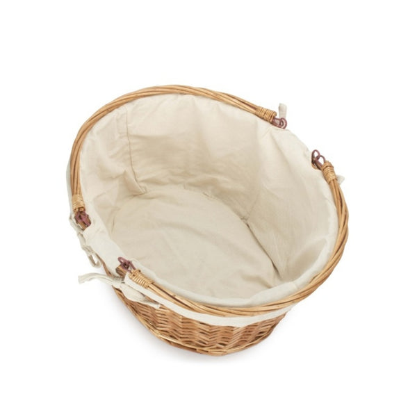 Red Hamper Lined Double Steamed Wicker Shopping Basket With Swing Handles