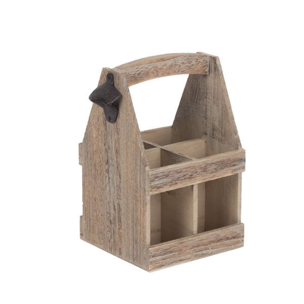 Red Hamper Oak Effect 4 Beer Bottle Carrier With Bottle Opener