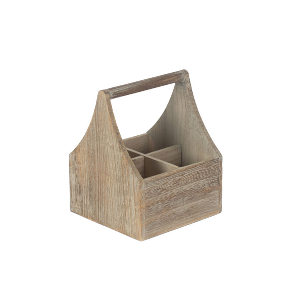 red hamper Oak Effect Wooden Square 4 Section Cutlery Holder