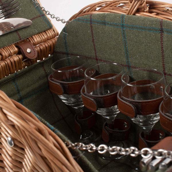 Red Hamper Oval 4 Person Green Tweed Wicker Picnic Basket