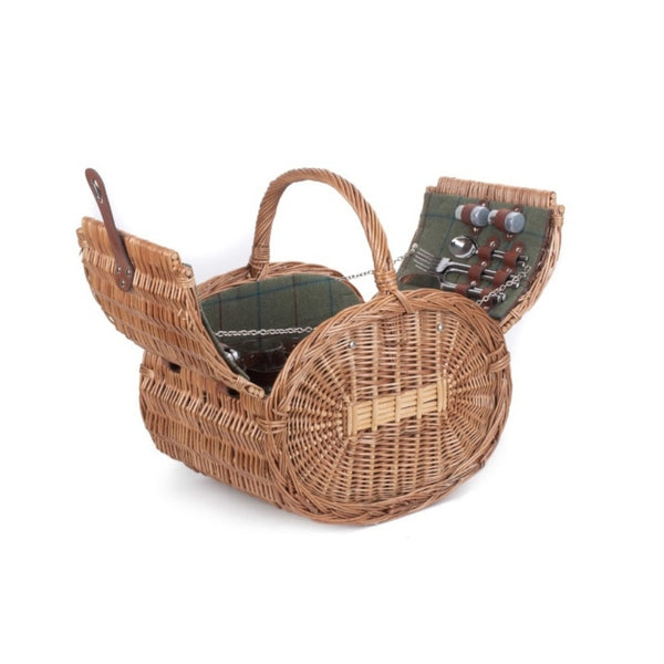 red hamper Oval 4 Person Green Tweed Wicker Picnic Basket