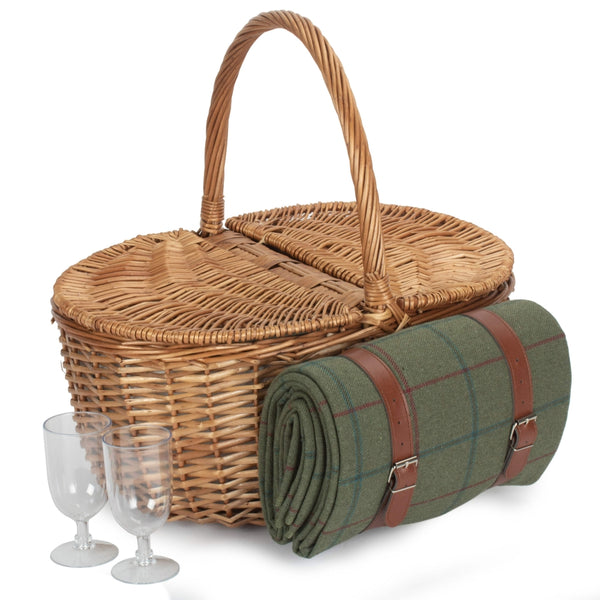 red hamper Oval Double Steamed 2 Person Fitted Picnic Basket