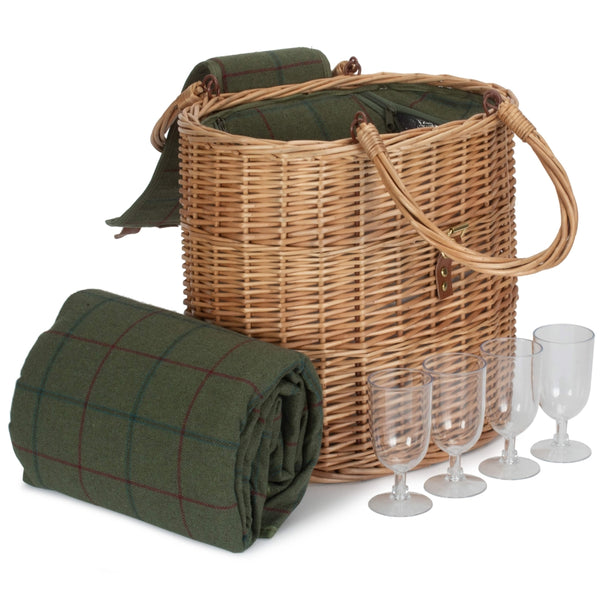 red hamper Oval Green Tweed Fitted Cool Bag Drinks Picnic Basket