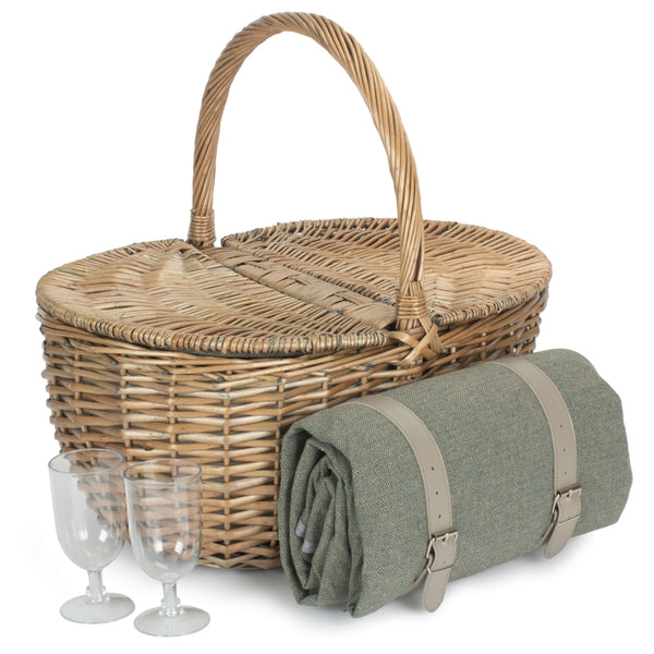 red hamper Oval Grey Sage 2 Person Fitted Picnic Basket
