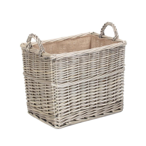 Red Hamper Rectangular Hessian Lined Wicker Log Basket