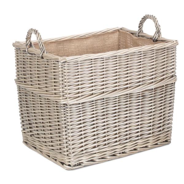 Red Hamper Rectangular Hessian Lined Wicker Log Basket