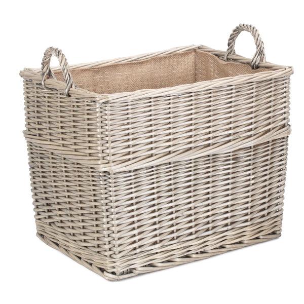 Red Hamper Rectangular Hessian Lined Wicker Log Basket