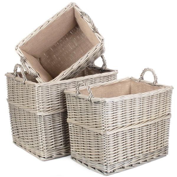 red hamper Rectangular Hessian Lined Wicker Log Basket