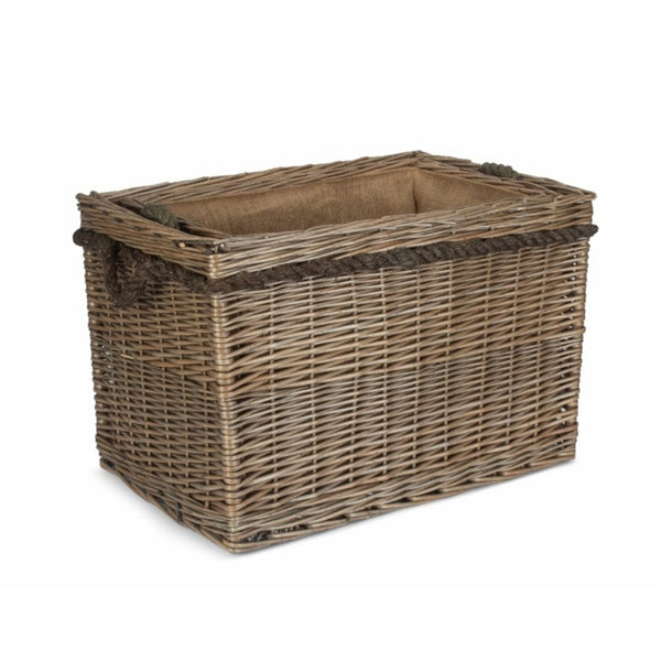 Red Hamper Rectangular Rope Handled Wicker Log Basket