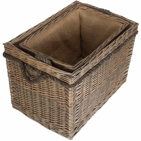 Red Hamper Rectangular Rope Handled Wicker Log Basket