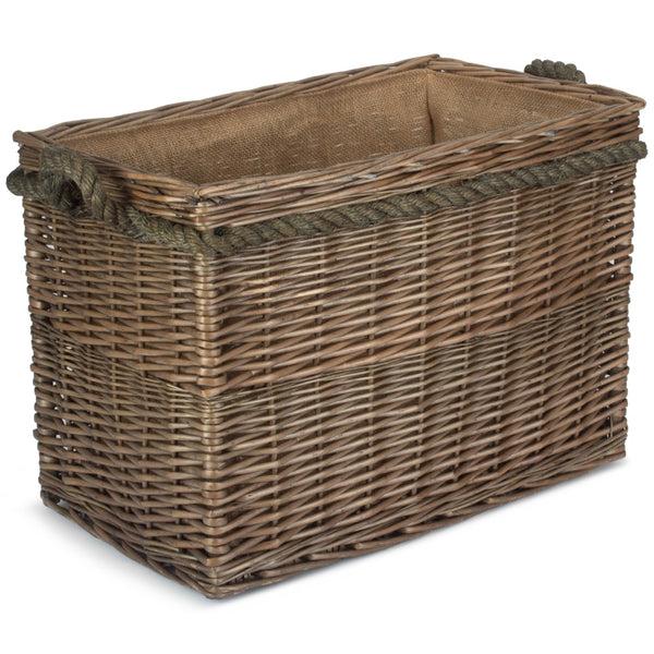 Red Hamper Rectangular Rope Handled Wicker Log Basket