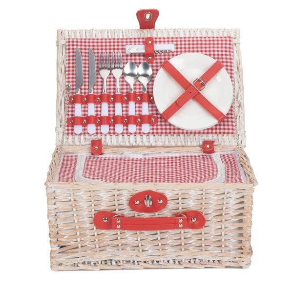 Red Hamper Red And White Gingham 2 Person Fitted Wicker Picnic Basket