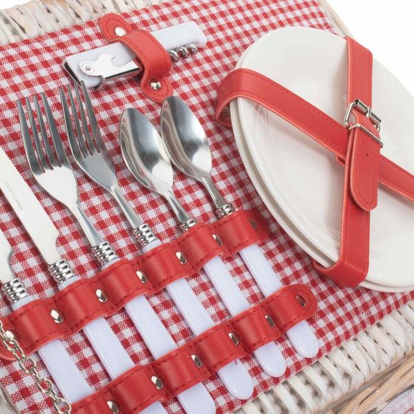 Red Hamper Red And White Gingham 2 Person Fitted Wicker Picnic Basket