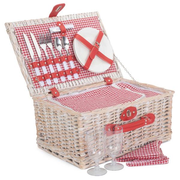 red hamper Red and White Gingham 2 Person Fitted Wicker Picnic Basket