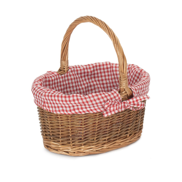 Red Hamper Red Checked Lined Country Oval Wicker Shopping Basket