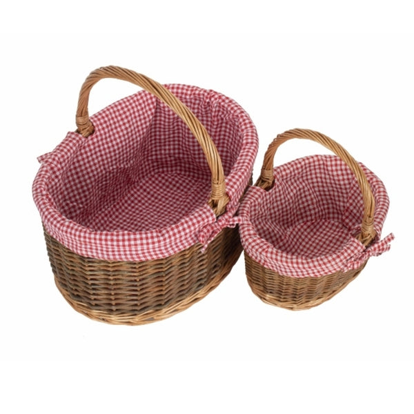 red hamper Red Checked Lined Country Oval Wicker Shopping Basket