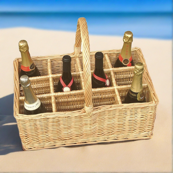 Red Hamper 12 Bottle Carrier Wicker Drinks Basket