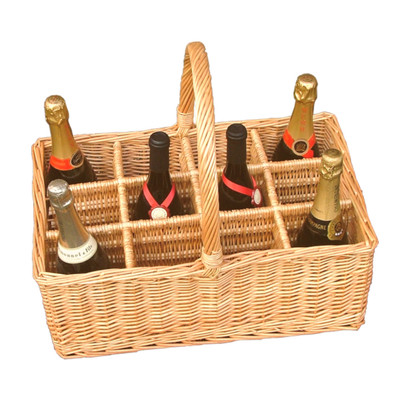 red hamper 12 Bottle Carrier Wicker Drinks Basket