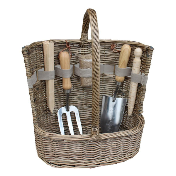 Red Hamper Antique Wash Garden Basket With Tools