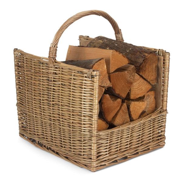 red hamper Antique Wash Open End Wicker Log Basket