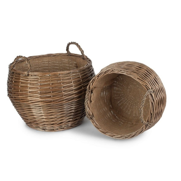 Red Hamper Antique Wash Stumpy Wicker Log Basket