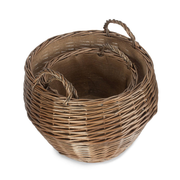 Red Hamper Antique Wash Stumpy Wicker Log Basket