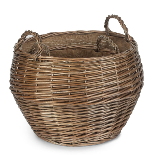 Red Hamper Antique Wash Stumpy Wicker Log Basket