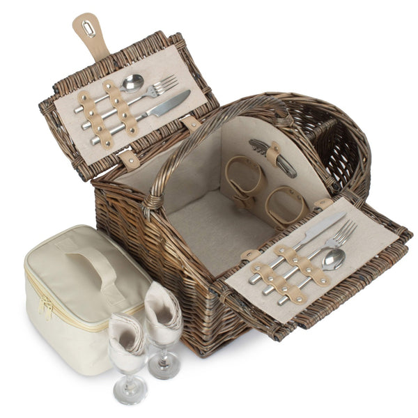 Red Hamper Boat Shaped Fitted Wicker Picnic Basket