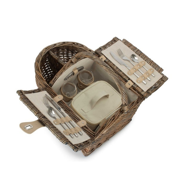 Red Hamper Boat Shaped Fitted Wicker Picnic Basket