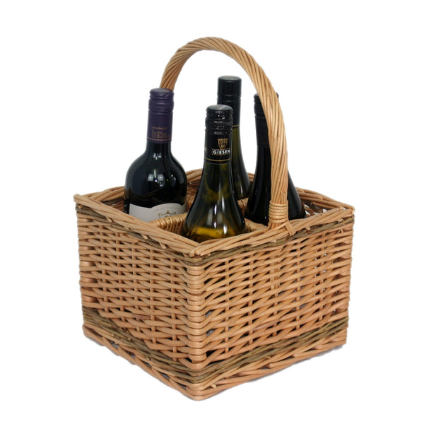 Red Hamper Full Buff Unpeeled Wicker Drinks Basket
