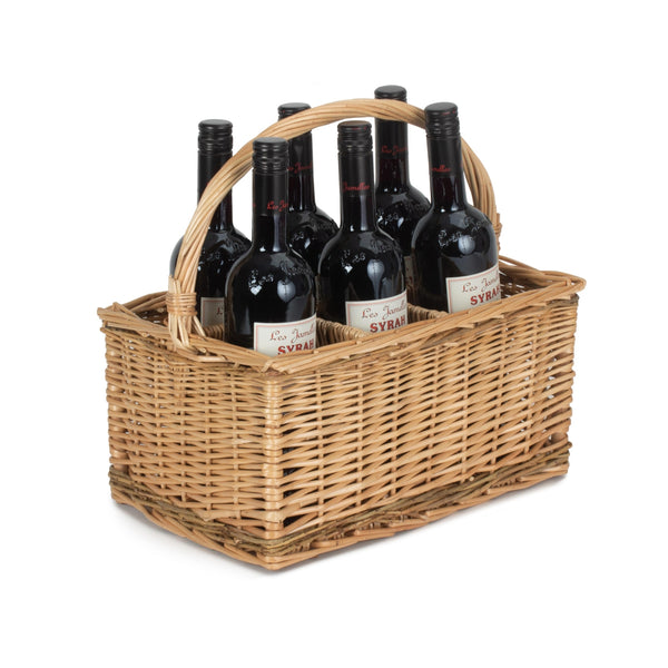 Red Hamper Full Buff Unpeeled Wicker Drinks Basket
