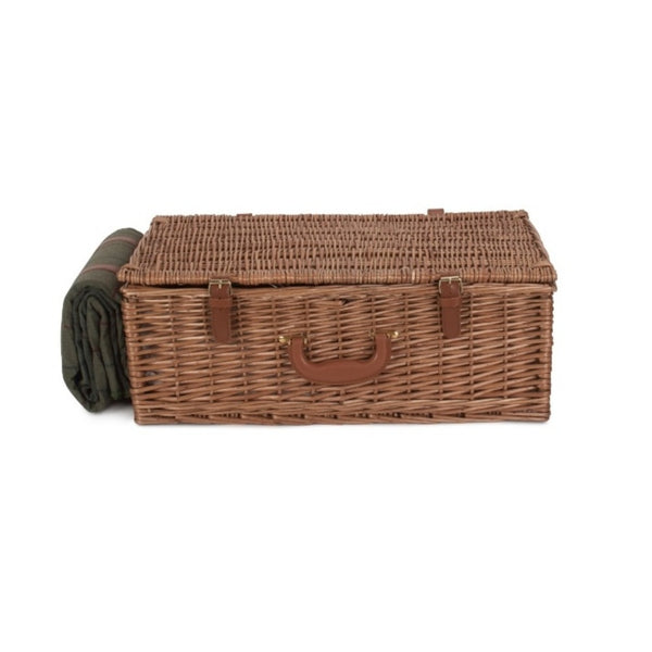 Red Hamper Green Tweed Fitted Wicker Picnic Basket