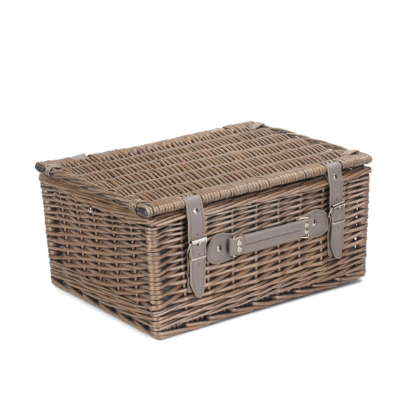 Red Hamper Grey Tweed Wicker Fitted Picnic Basket