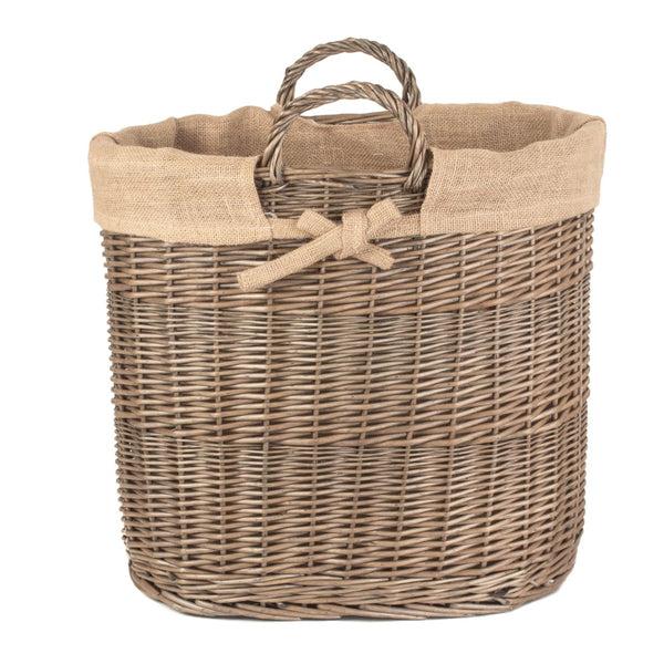 Red Hamper Hessian Lined Oval Wicker Log Basket